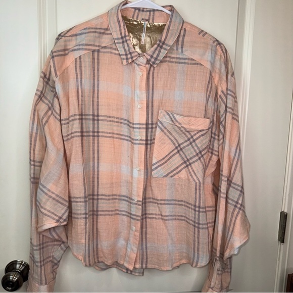 Free People Curie Plaid Dolman Sleeve Button Top - Picture 10 of 15